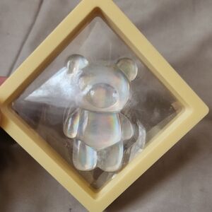 Iridescent Bear Figurine in Pale Yellow Frame. Pop Socket!
